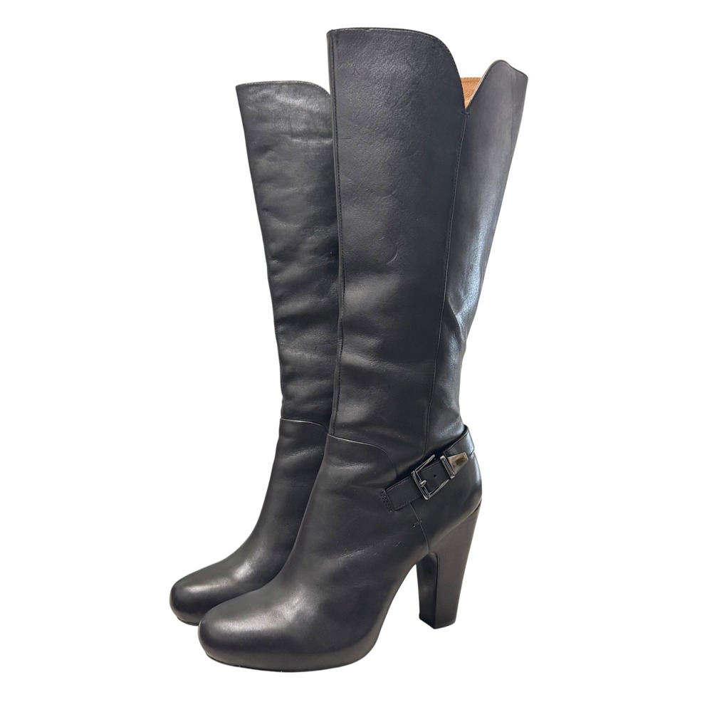 Sofft Felicia‎ Black Leather Tall Knee High Heeled Boots Size 10M